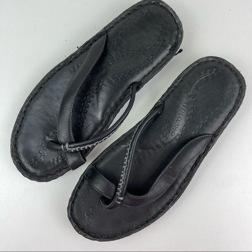 Keen Women's Black Leather Slip On Sandals with Toe Strap